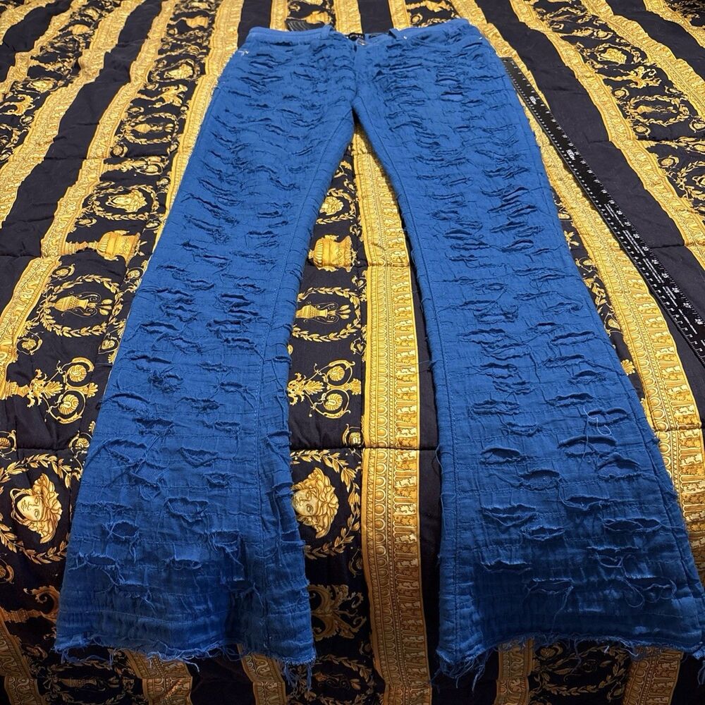 WAIMEA Frayed Stacked Men Jean Vivid Blue - Size 32x35 NWT